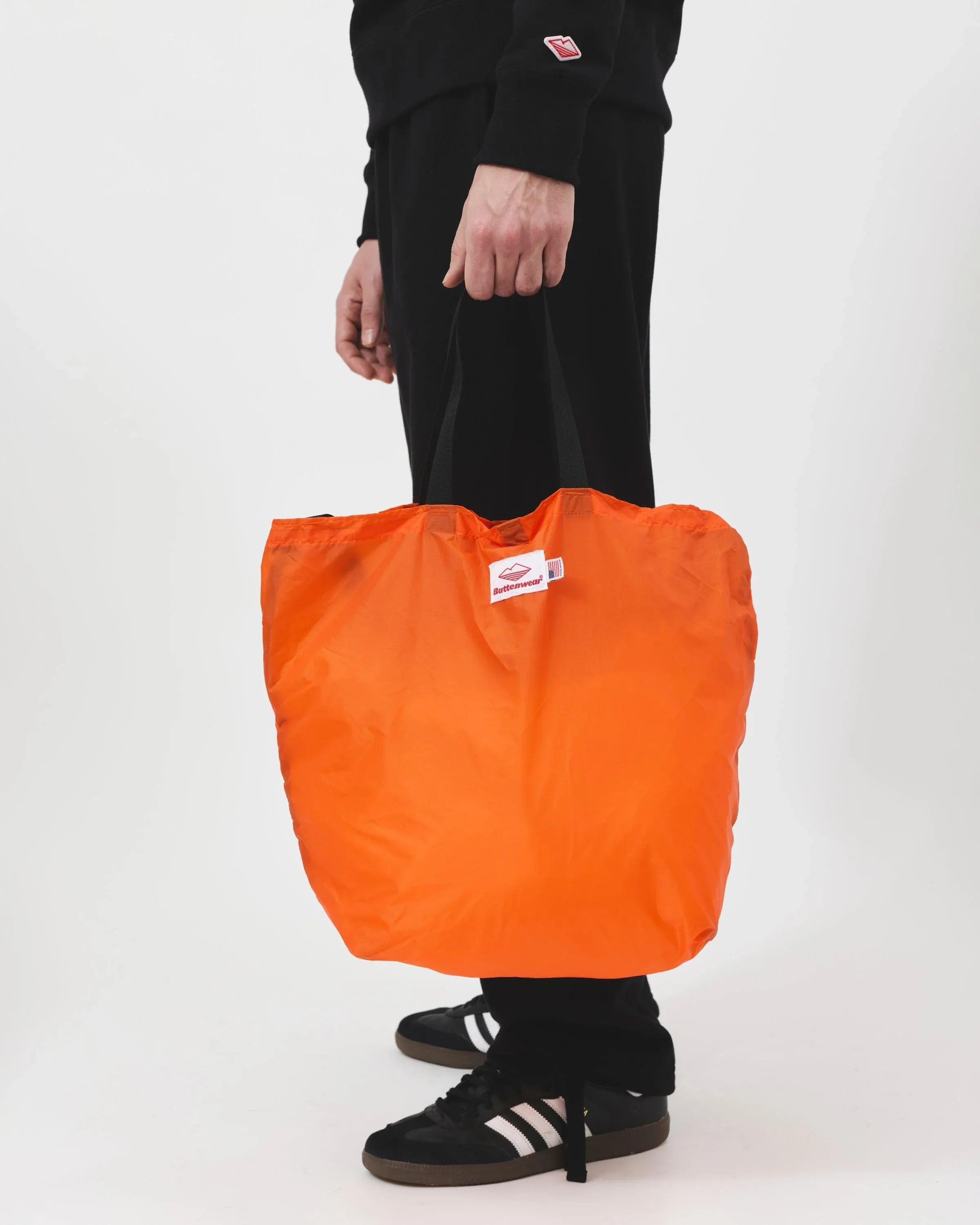 Packable Tote - Orange Nylon x Black – Battenwear