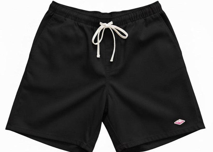 Battenwear Active Lazy Shorts in black cotton chino with relaxed fit and elastic waist