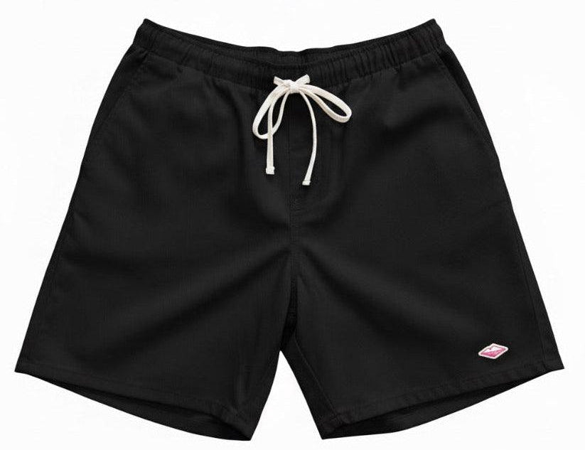 Battenwear Active Lazy Shorts in black cotton chino with relaxed fit and elastic waist