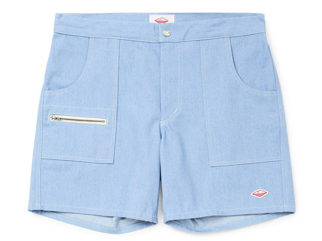Battenwear Local Shorts in sky blue 12-oz cotton denim with relaxed fit and patch pockets
