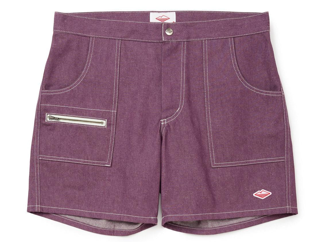 Battenwear Local Shorts in bordeaux 12-oz cotton denim with relaxed fit and patch pockets
