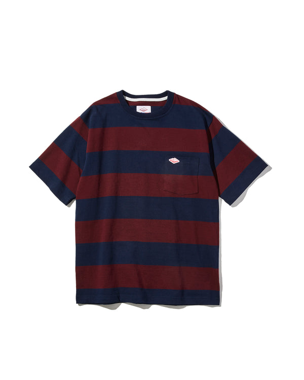 Pocket Rugby Tee / Navy x Maroon Stripe